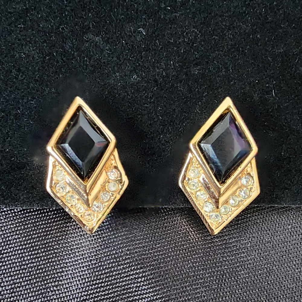 Auth Dior Enamel Rhinestone Necklace And Clipon Gold Stud Earrings - Picture 2 of 14